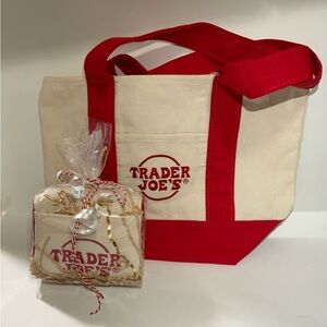 Trader Joe's Red and Cream Mini Canvas Tote Bag
